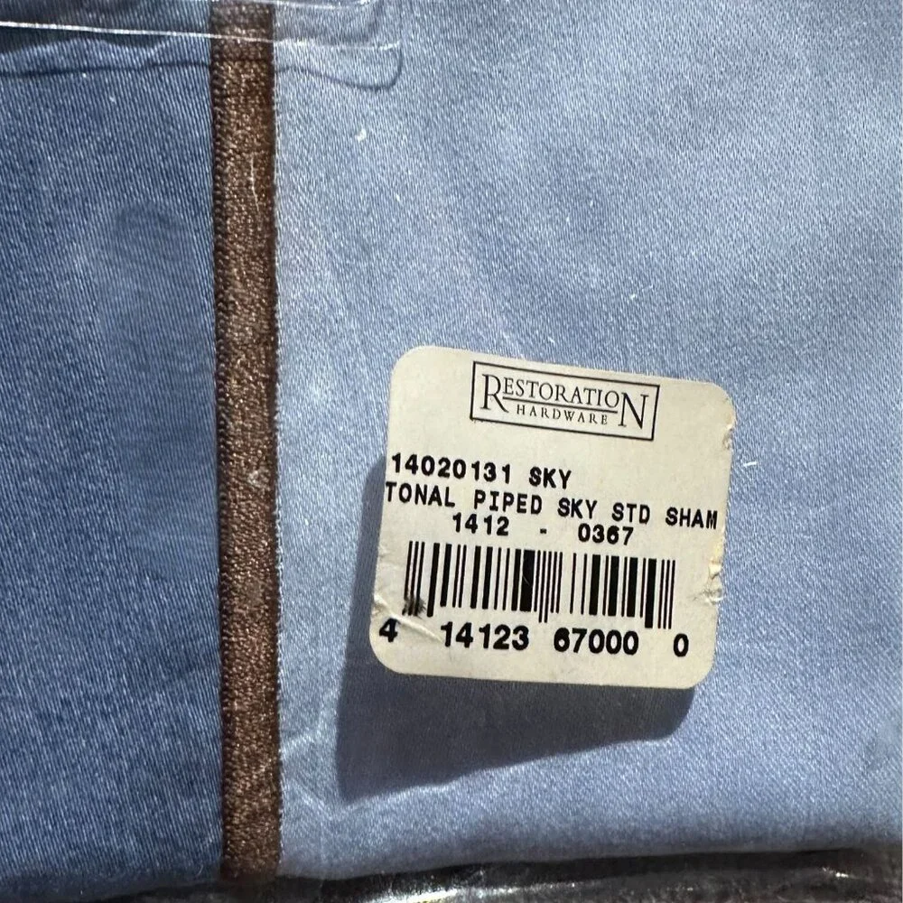 Restoration Hardware Italian Tonal Piped Sateen Sky Standard Sham Italy